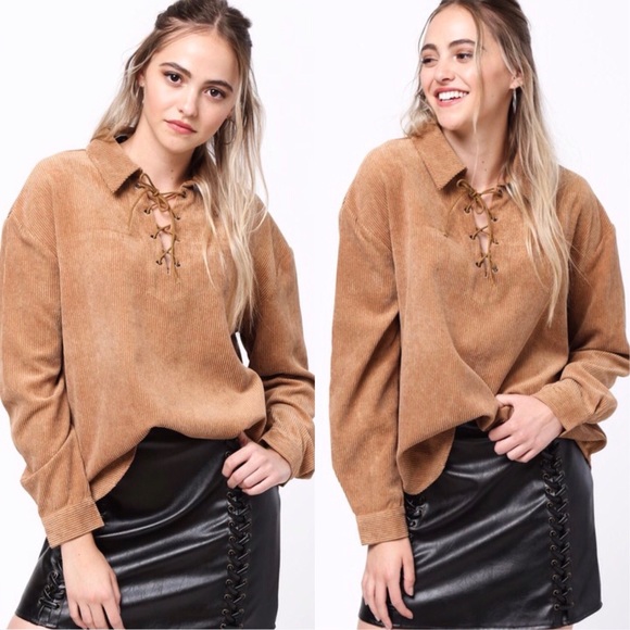 ❄️CAMEL CORDUROY LACE UP HIGH LOW TOP - Picture 3 of 8